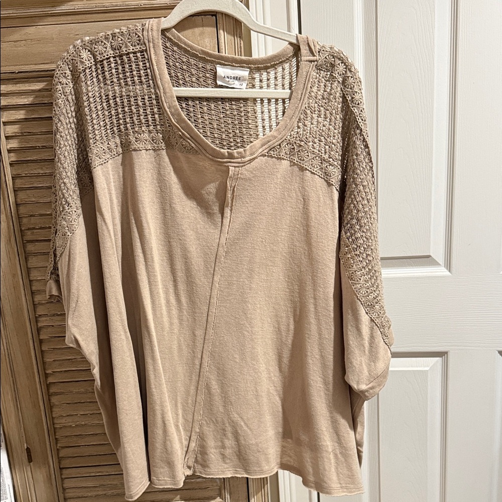 Andree Women's Beige Crochet Blouse